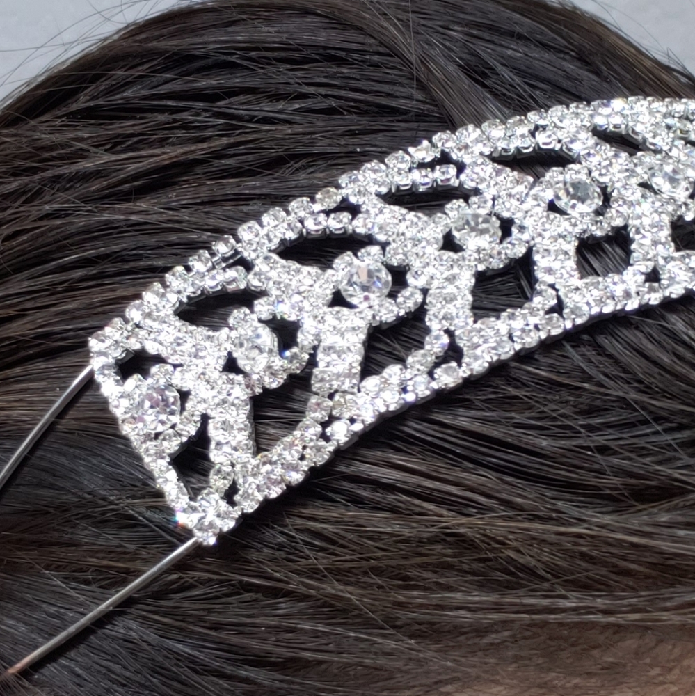 Luxury Natasha rhinestone headband wide silver wedding bridesmaid valentines - Picture 3 of 14